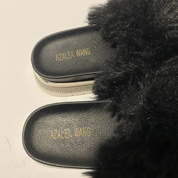 Azalea Wang Rhinestone Fur Slide Sandals Platform Size 7 Chic Glamorous Bling - Picture 7 of 13